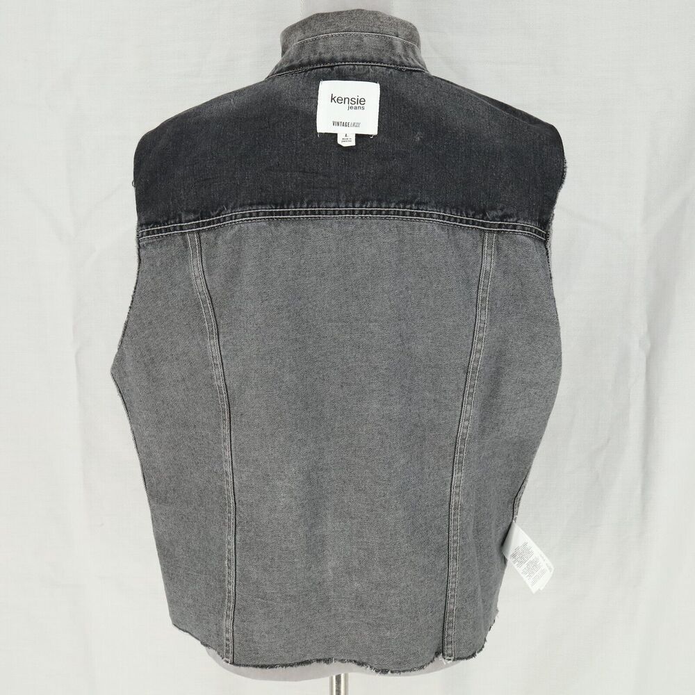 Kensie Jeans Jacket Womens Large Gray Cotton Denim Luxe Raw Hems Vintage - Picture 15 of 16